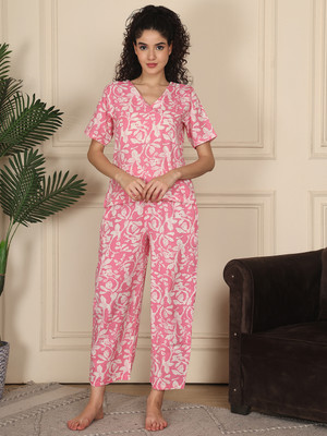 ETC Women Printed Pink Night Suit Set