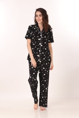 Masha Women Printed White Shirt & Pyjama set