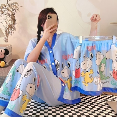 Lugo Women Printed Blue Night Suit Set