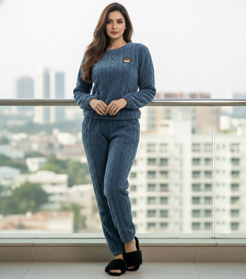 SKG Women Self Design Blue Night Suit Set