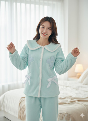 QUINTESSENTIALS Women Self Design Green Night Suit Set