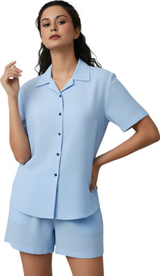 Jeny Trends Women Solid Light Blue Night Suit Set