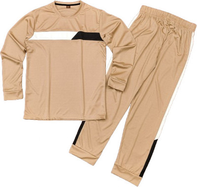 BALUDACLOTHS Men Colorblock Beige Night Suit Set