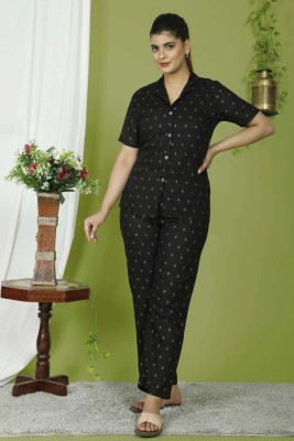 j s fashion Women Printed Black Top & Pyjama Set