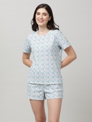 Mackly Women Printed White Top & Pyjama Set