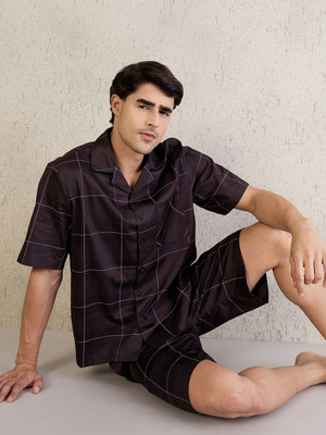 SWEET DREAMS Men Checkered Grey Top & Shorts Set