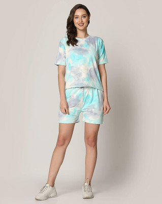 HouseOfCommon Women Printed Blue Night Suit Set