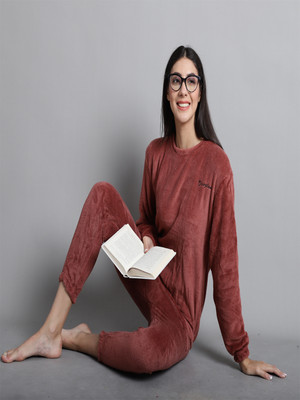 bamboo breeze Women Printed Maroon Night Suit Set