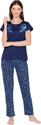 BodyCare Women Floral Print Blue Top & Pyjama Set
