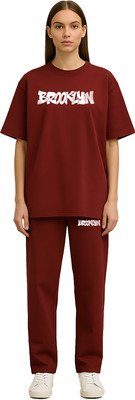 Shonisha Women Printed Maroon Night Suit Set