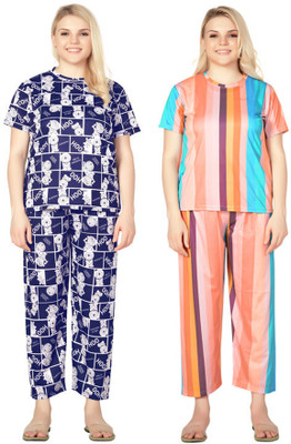 ANFAFAB Women Printed Multicolor Top & Pyjama Set