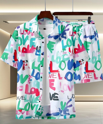 Varni Creation Men Floral Print Green Night Suit Set