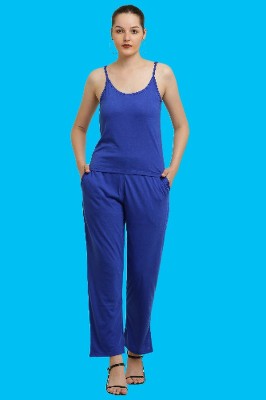 elegance redefined Women Solid Blue Top & Pyjama Set
