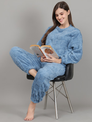 bamboo breeze Women Self Design Blue Top & Pyjama Set