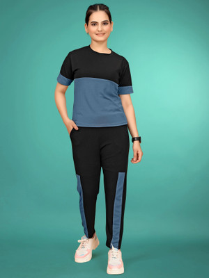 SAKARMAA Women Colorblock Blue, Black Top & Pyjama Set