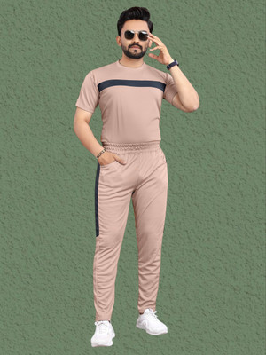Bajrangfab Men Colorblock Beige Night Suit Set