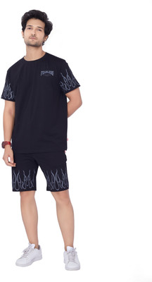 WEET Men Printed Light Blue Top & Shorts Set