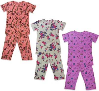 New Ladies Zone Kids Nightwear Girls Printed Cotton(Brown Pack of 3)