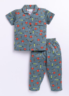 GEMINI LABEL Boys Printed Green Night Suit Set