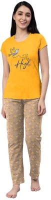 Lyra Women Printed Yellow Top & Pyjama Set