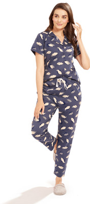 AV2 Women Printed Blue Top & Pyjama Set