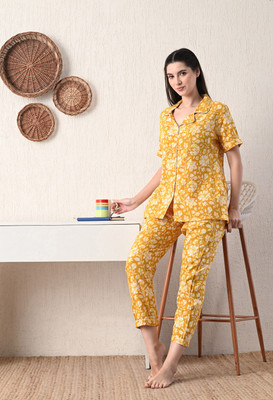 JASORIYA Women Printed Yellow Night Suit Set