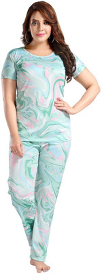 Qunity Women Printed Green Night Suit Set
