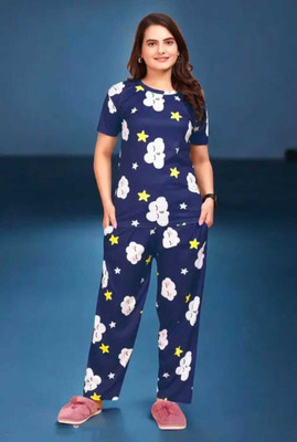 Trade Zone Women Printed Blue Night Suit Set