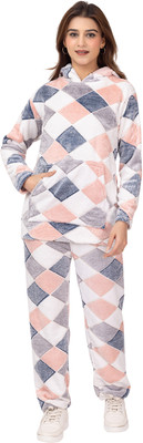 RG BY SS CLOTHING Women Checkered Pink Night Suit Set