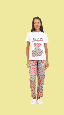 PramukhFashion Women Printed Multicolor Night Suit Set