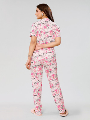 HouseOfCommon Women Embellished Pink Night Suit Set