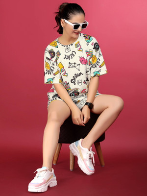 JK Creation Women Printed Multicolor Top & Shorts Set