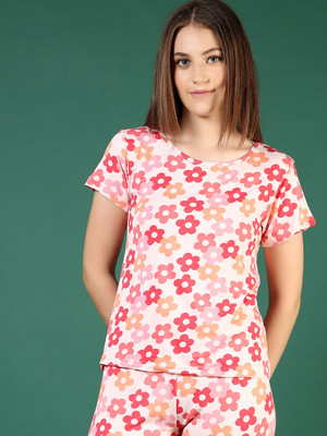 V-MART Women Printed Pink Night Suit Set