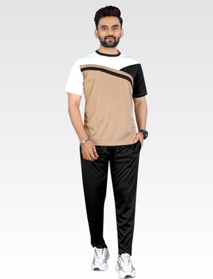 LINSOR FASHION Men Colorblock Black Night Suit Set