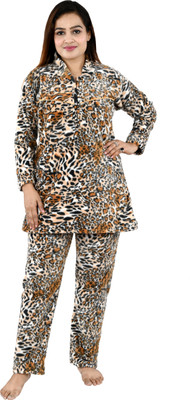 NACNO Women Animal Print Orange Top & Pyjama Set