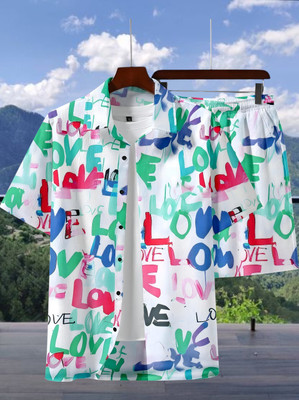 SHIVFORYOU Men Printed Multicolor Top & Shorts Set