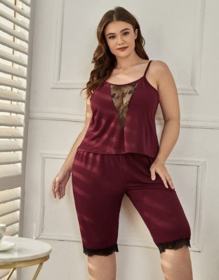 raniindustries Women Solid Maroon Night Suit Set