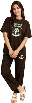 Shonisha Women Printed Brown Top & Pyjama Set