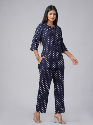 Shopping Star Women Printed Dark Blue Top & Pyjama Set