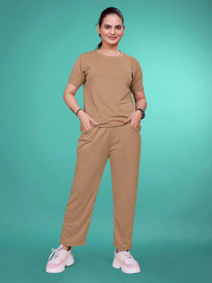 SAKARMAA Women Solid Brown Top & Pyjama Set