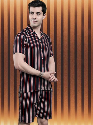 ALVIN ENTERPRISE Men Printed White Night Suit Set