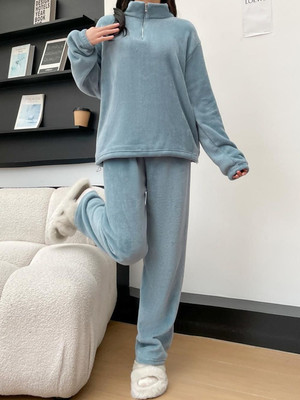 OMI Women Solid Dark Blue Night Suit Set