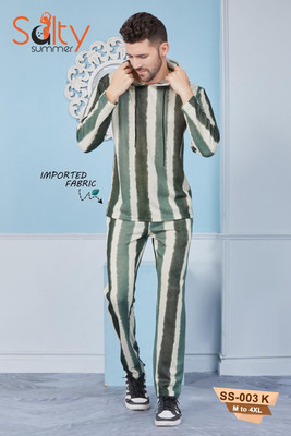 Saltysummer Men Printed Green, White Night Suit Set