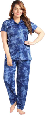 h r creation Women Ombre/Dyed Blue Night Suit Set