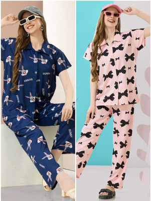 Trade Zone Women Printed Multicolor Shirt & Pyjama set