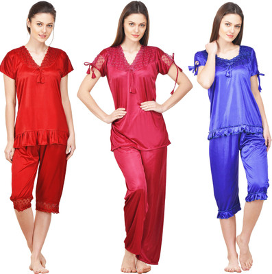 PHALIN Women Solid Multicolor Top & Pyjama Set