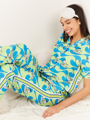 SWEET DREAMS Women Printed Green Top & Pyjama Set