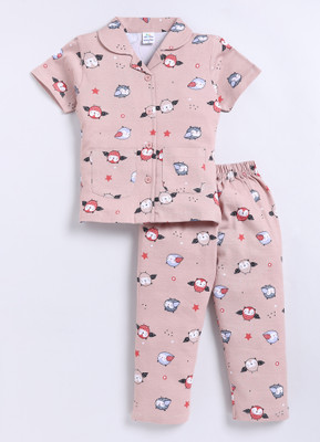 GEMINI LABEL Baby Girls Printed Beige Night Suit Set