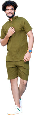 HIRPARA Men Self Design Light Green Night Suit Set
