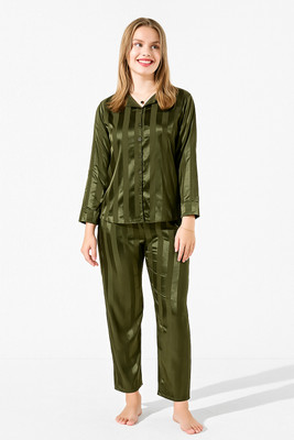 Kattly Women Printed Green Shirt & Pyjama set